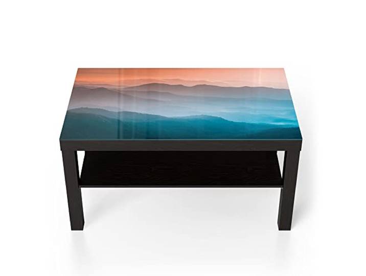DEQORI Glastisch schwarz groß 90x50 cm Motiv Verschleierte Bergketten ausgefallener Beistelltisch aus Glas Hochglanz Couchtisch fürs Wohnzimmer moderner Couch Tisch mit Design