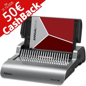 Fellowes Bindegerät Quasar-E 500, A4, elektrisch, 50 Cashback, Plastikbindegerät, 21 Ringe, bindet 500 Blatt