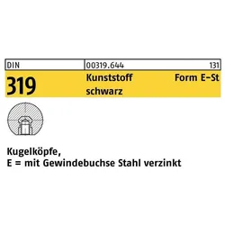 Türgriff + Türgarnitur, Kugelknopf DIN 319 Form E 25 M 6 Kunststoff schwarz Stahlbuchse (Türgriff)