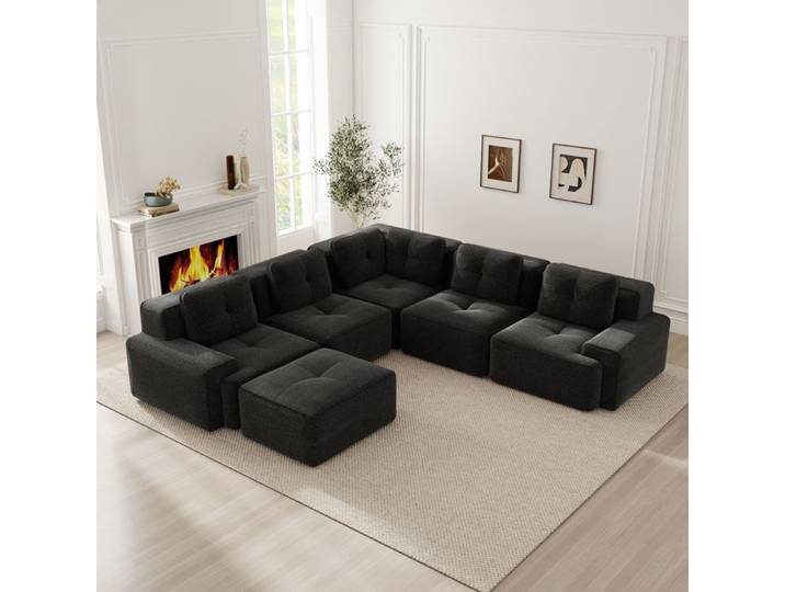 Canapé modulaire en velours - Velours côtelé doux - Confort enveloppant - Profondeur d'assise 74 cm - Design modulaire