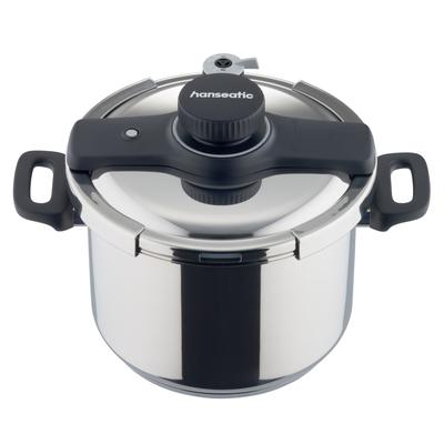 Schnellkochtopf HANSEATIC "hanseatic", silber (silberfarben, schwarz), Ø:22cm, Töpfe, Schnellkochtopf, Schnellkochtopf mit Dämpfeinsatz und Glasdeckel, Inhalt ca. 6 Liter