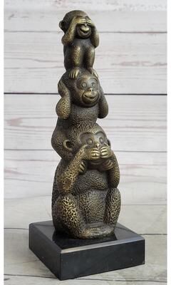 Bronzhaus Vienna Bronze Monkey 3 Monkeys Trophy Collector Sculpture Hot Cast Figurine Sale