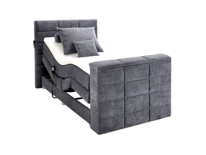 Trendstore Benni Boxspringbett mit Motor, TV-Halterung und Bettkasten - Microvelours Uran 04 anthrazit - 120 x 200 - motor. Kopf-und Fußteilverst. und TV-Halteru perfekte Mischung aus Design und Funktionen, bis 40 Zoll TV geeignet, schlafen wie im Hotel, zwei Größen, fünf Farben, Einzel- oder Doppelbett Modern