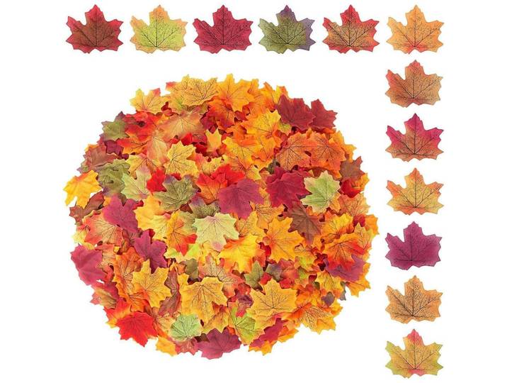 Herbstdeko 600 Stück künstliche Ahornblätter 8 cm gemischte Farben, Mehrfarbig, Kunststoff, 2.5 cm, Dekoration, Blumen & Blumentöpfe, Kunstpflanzen