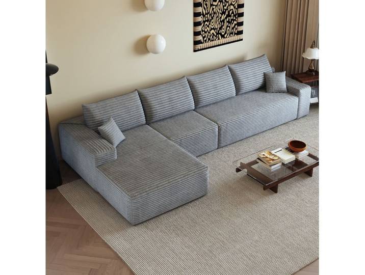 VUENOR Canapé d'angle modulaire 270x175x83 cm gris – 4 places sans montage
