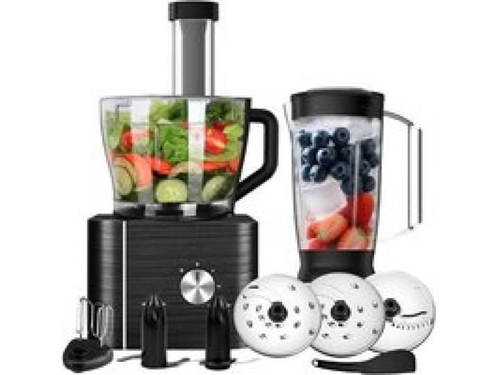 Robot Cuisine Multifonctions 1100W Food Processor Inclus Hachoir Trancher Crochet Pétrisseur Mixeur Presse-Agrumes 3.2L Bol M