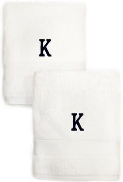 Authentic Hotel and Spa 2-piece White Turkish Cotton Hand Towels with Black Monogrammed Initial