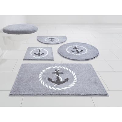 Badematte GRUND "Port Louis" Gr. 3, silber (silberfarben), H:20mm, Kunstfaser, Badematten, Badematte, Design mit Anker, maritim, Made in Europe