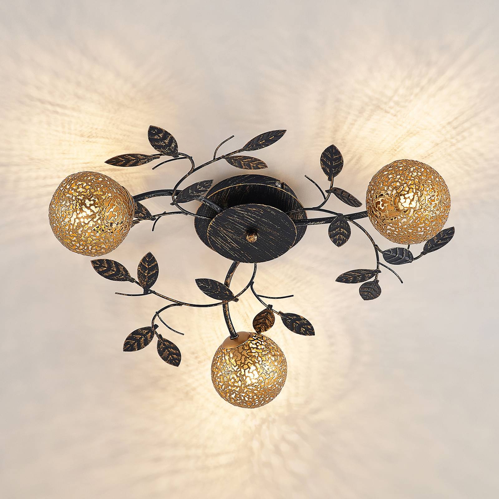 Deckenlampe Evory Lucande, dimmbar, schwarz, für Wohn- / Esszimmer, Metall, Florentiner, Deckenlampe