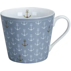 Krasilnikoff Happy Cup, Anchor allover, 400 ml, Dusty Blue