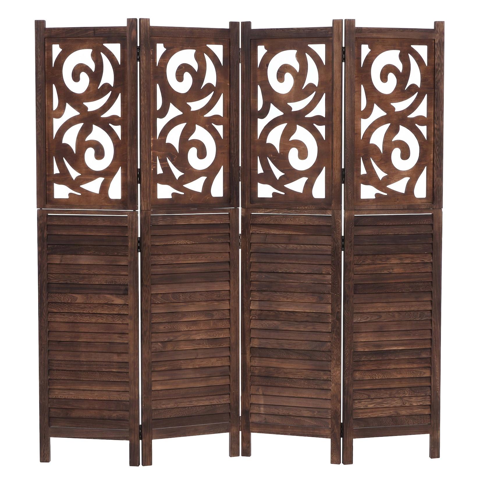 Paravent T568, Raumteiler Trennwand Sichtschutz Raumtrennung, Ornamente klappbar Paulownia Holz 170x160cm ~ braun