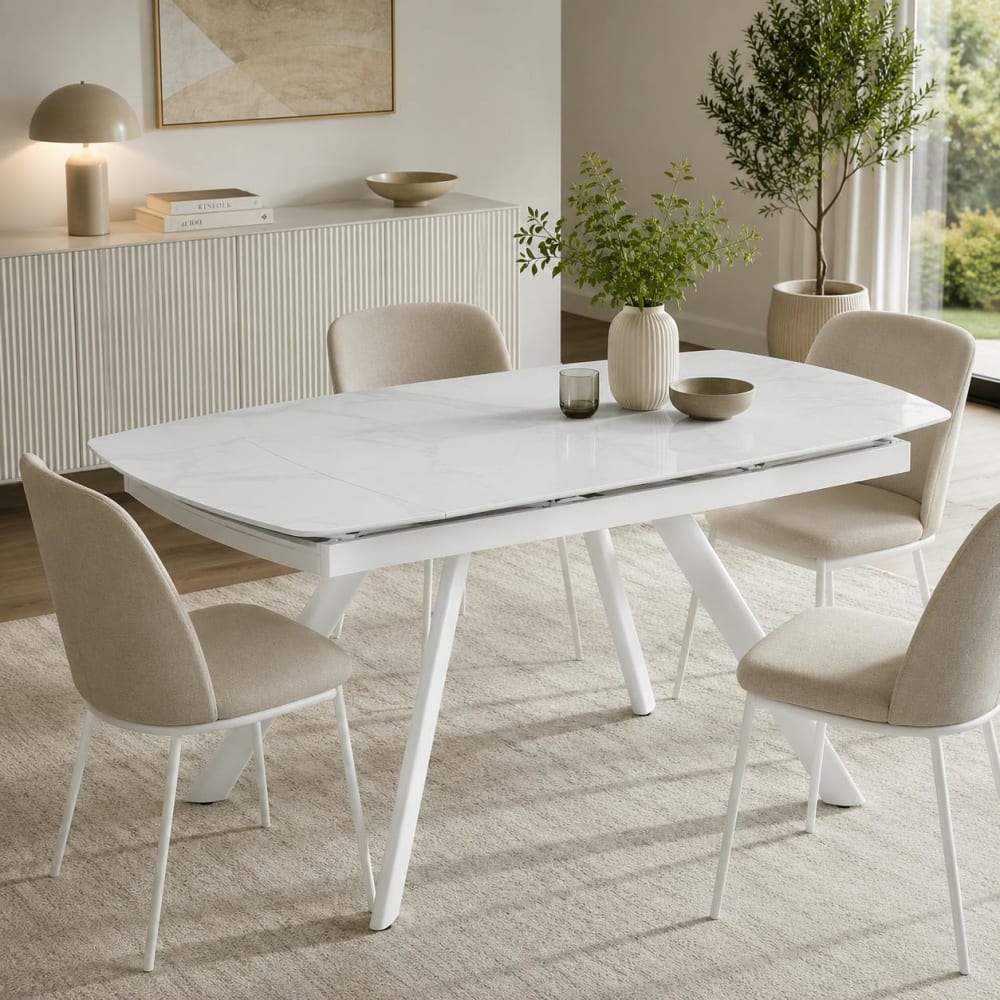 Pier import Table céramique extensible blanche 140-210 cm Blanc 140x76x90cm