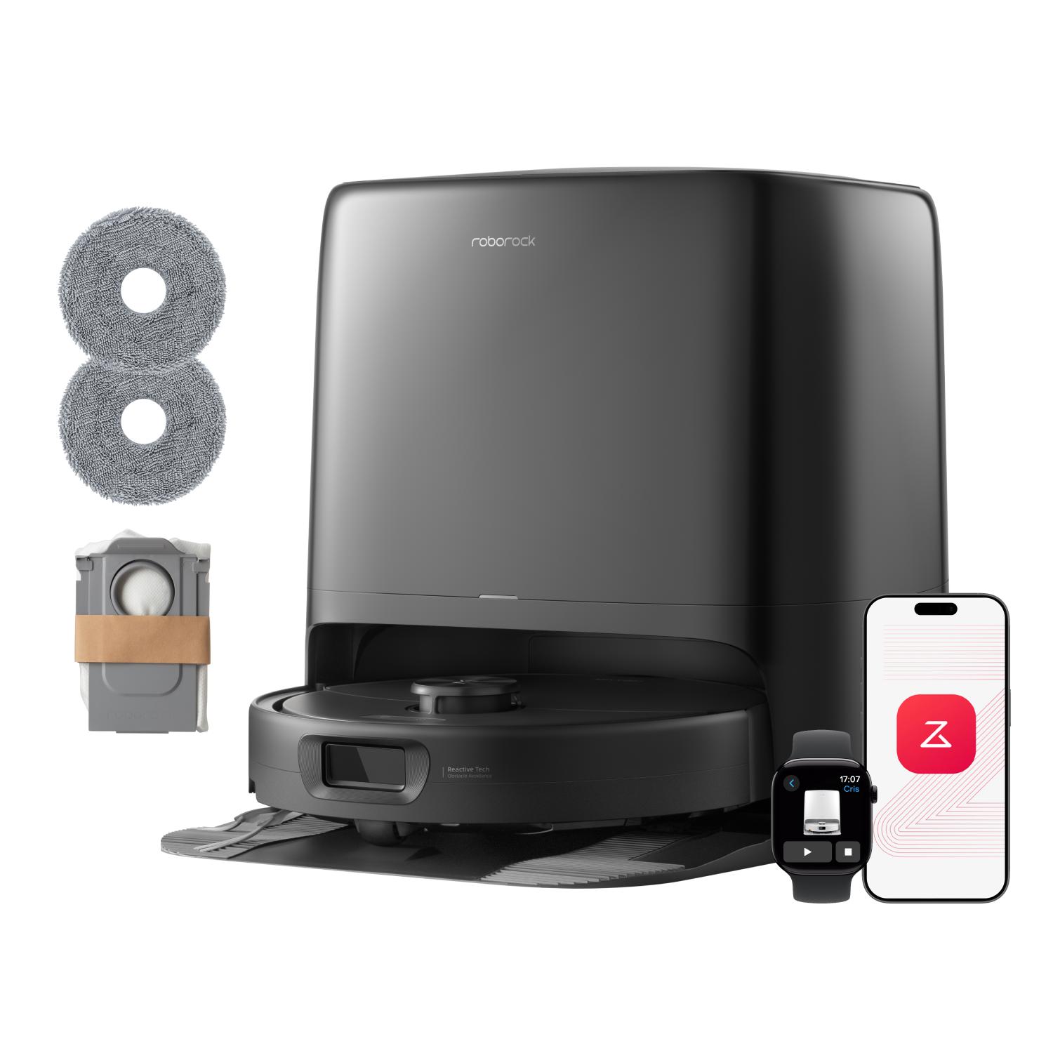 roborock Qrevo 2 Pro Set Saugroboter, 25.000 Pa Saugkraft, Anti-Tangle-System, 75°C Heißwasser-Moppwäsche, FlexiArm-Kantenwischsystem, Schwarz
