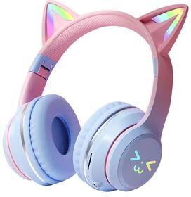 ModernMart RGB Cat Ear Wireless Headphones With LED Lights & Bluetooth Stereo Sound For Kids And Girls blue