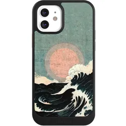 Nivocase Hülle für Apple iPhone 12 Handyhülle NIVOcore Case Schwarz Kunst Meer Welle (Apple iPhone 12), Smartphone Hülle, Schwarz