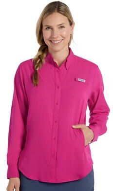 Columbia Women's Tamiami II Long-Sleeve Shirt (Size Large) Guava Pink, Polyester