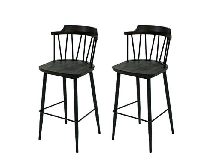 Mendler 2er-Set Barhocker HWC-G69b Massivholz Retro Design - anthrazit