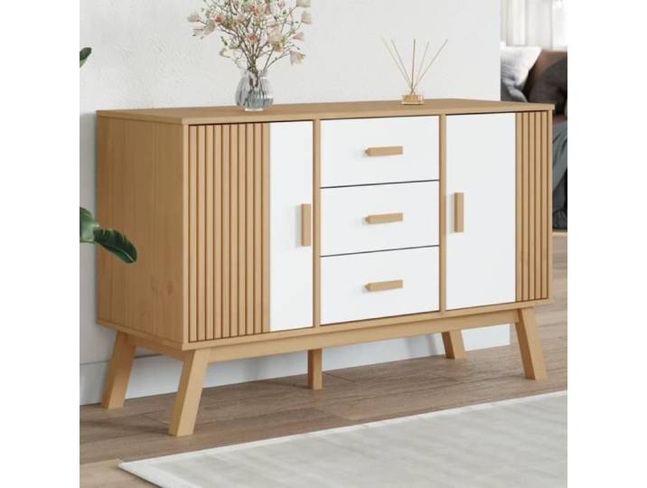 Buffet - DUOKON - OLDEN - Bois massif de pin - 3 tiroirs - 2 compartiments - Design scandinave