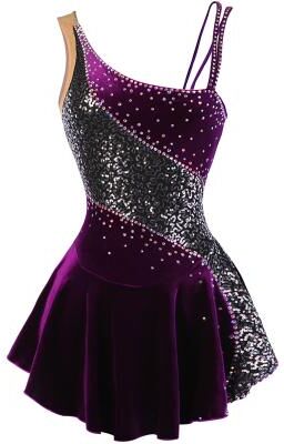 LightInthebox Figure Skating Dress Women's Girls' Ice Skating Dress Outfits Purple Velvet Stretchy Competition Skating Wear Handmade Floral Botanical Fashion Sleeveless Ice Skating Figure Skating