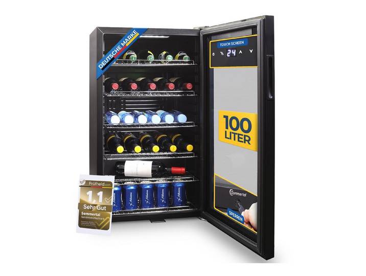 Sommertal Getränkekühlschrank GK100, 85 cm hoch, 48 cm breit, Touchscreen & Schloss kleiner Flaschenkühlschrank schwarz 100L