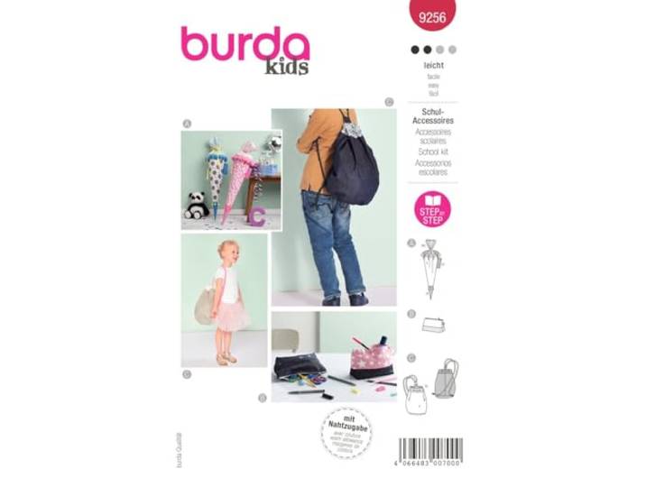 Burda Style catalogus patroon schooltas, etui en gymtas accessoires, eenheidsmaat naainiveau: licht #9256