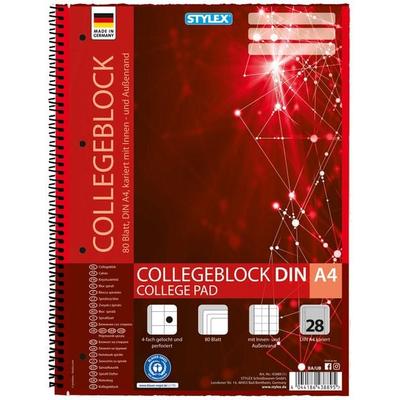 Stylex Collegeblock, Spirale, Lineatur 28, DIN A4, 80 Blatt, kariert