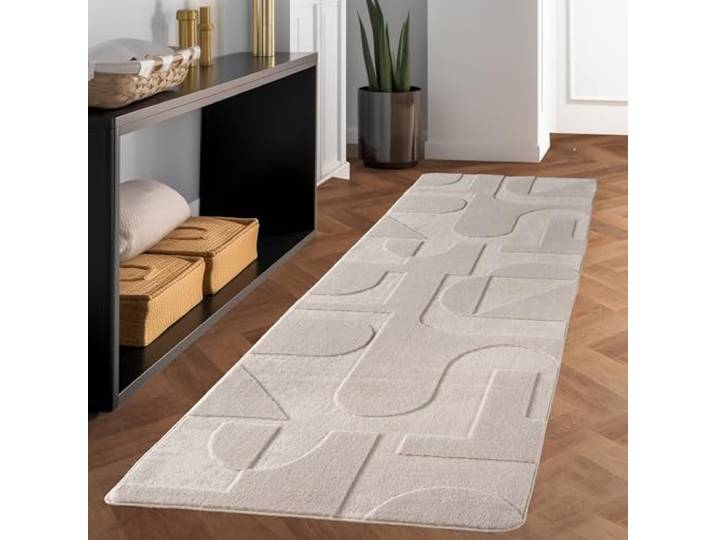 Carpettex Tapis Couloir 80x250 cm Crème Scandi Boho Effet 3D Lavable
