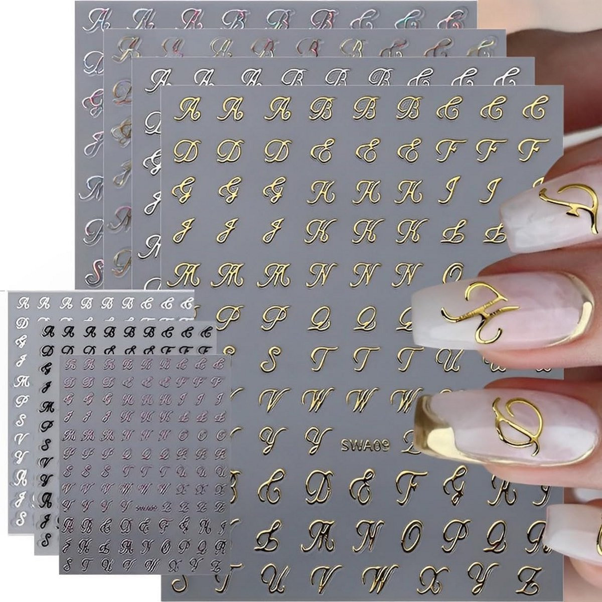 7 Vellen 3D Alfabet Nagelstickers Zelfklevend - Letters voor Nageldesign en Knutselen