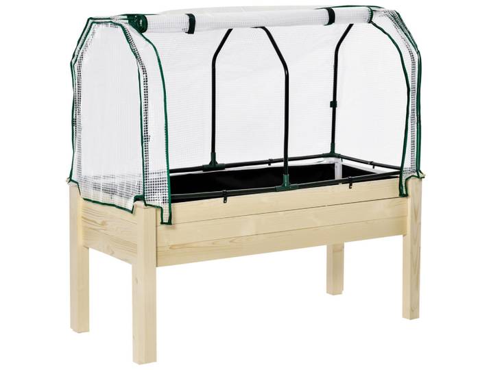 ComfortXL Hochbeet De-07809 aufrollbare Folienabdeckung, Naturholzrahmen Natur, Naturfarben, Holz, 121x117x55 cm, Gartenzubehör, Hochbeete