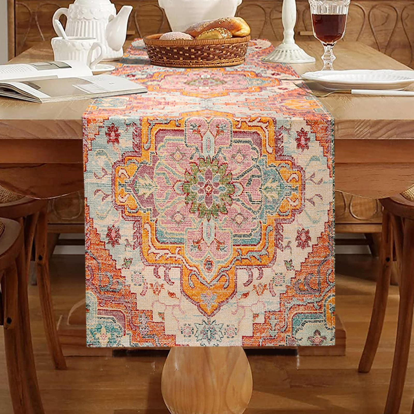 Dripio Boho tafelloper, linnen, oranje, 33 x 183 cm