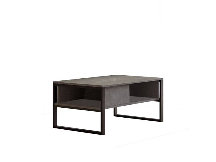 Table basse rectangulaire 2 niches de rangement effet pierre gris