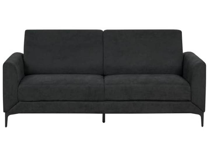 Beliani 3-Sitzer Sofa Stoffbezug schwarz mit dicken Sitzkissen Metallfüße Retro Fenes