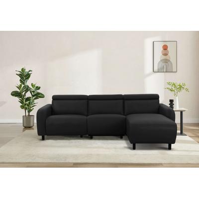 Ecksofa OTTO HOME "SKAANE Lederoptik, L-Form, 274 cm, manuelle/elektrische Relaxfunktion", schwarz, B:274cm H:100cm T:181cm, 100% Polyurethan, Sofas, Ecksofa, rundes Design, Kopfteilverstellung, Federkernpolsterung