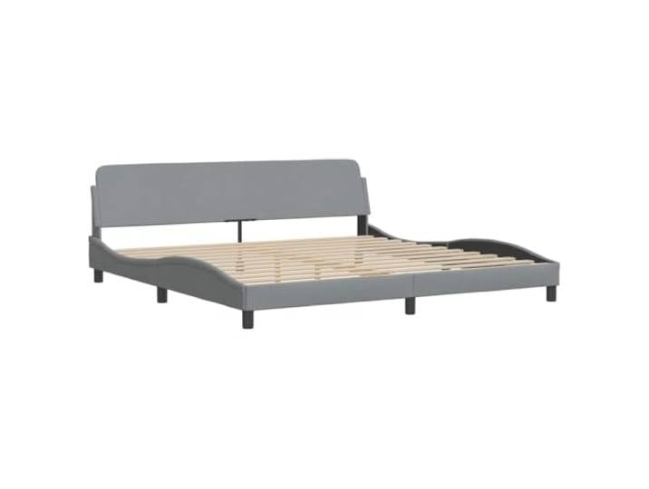 KTHLBRH Bettrock Dover hellgrau 200 x 200 cm Stoff Robuste Beine, Latten aus Sperrholz, Kopfteil zur Unterstützung der Rückenlehne, gewelltes Design