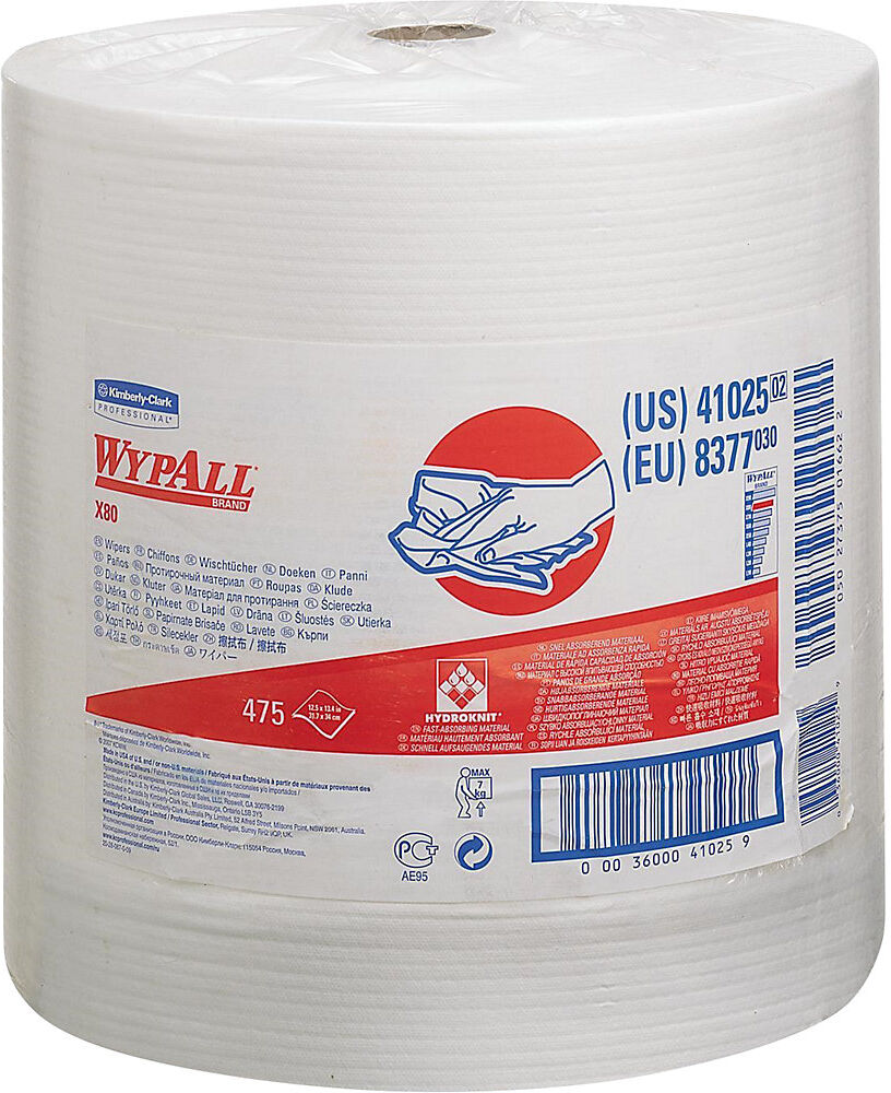 WypAll® X80 Wischtücher-Großrolle 8377, 475 Tücher in 340 x 315 mm, 1-lagig Kimberly-Clark