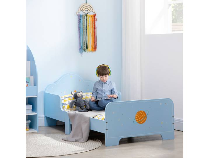 ZONEKIZ Lit Enfant Spatial 143x74x59cm Bleu avec Barrières