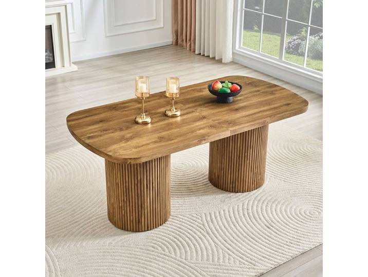 Table ovale - Zephmum - pieds cannelés MDF bois wabi-sabi