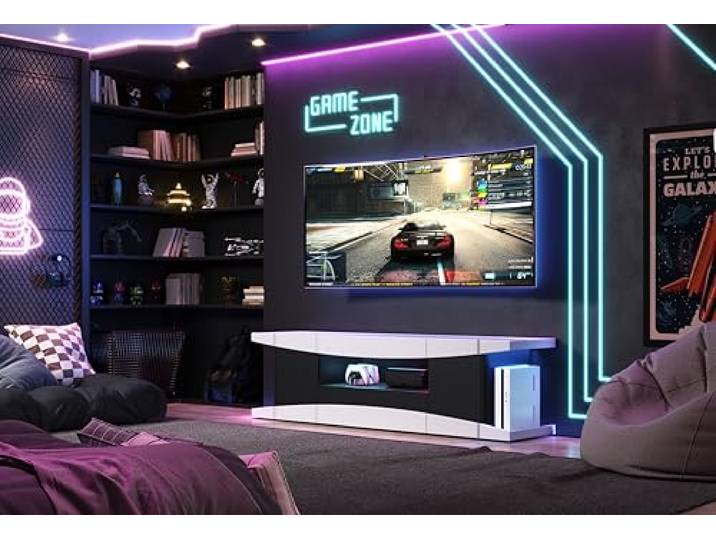 TV-Lowboard LevelUp Außen Weiß & Schwarz Matt Lack · B 180 x H 52 cm B 180 x H 52 x T 42 cm · Soft-Close-Dämpfer · optional mit LED-Beleuchtung