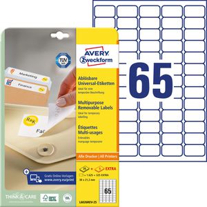 Zweckform Universaletiketten L6026REV-25, weiß, 38,1 x 21,2mm, ablösbar, 30 Blatt, 1.950 Stück