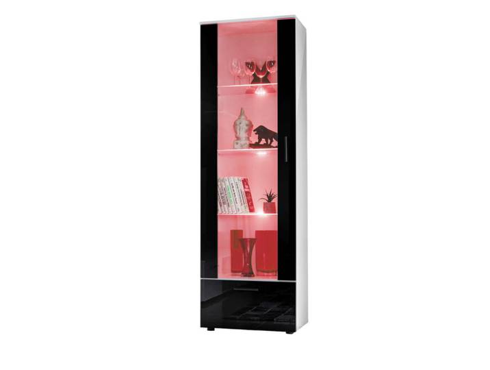 Komodee Vitrine Alessandria, Schwarz, LED Mehrfarbige, Weiß, Schwarz, Uni, 3 Fächer, Rechteckig, 60x192x42 cm, Esszimmer, Vitrinen, Vitrinenschränke