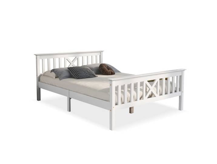 Structure de lit Nouveau épaissi lit en bois design moderne lit double en cadre de lit et cadre à lattes lit en bois avec tête de li