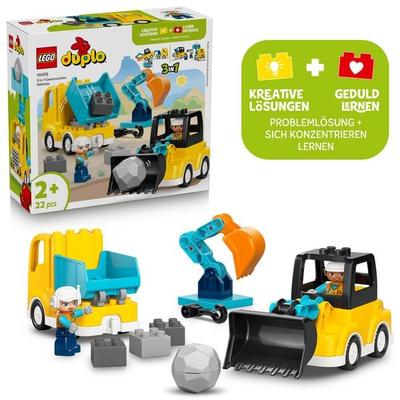 LEGO DUPLO Town 10475 Baufahrzeuge – 3-in-1-Set, Lernspielzeug 2 Jahre