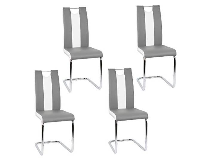 Esszimmerstuhl mit Hoher Rückenlehne, Schwingstuhl Set, 4-er Set, Grau + Weiß