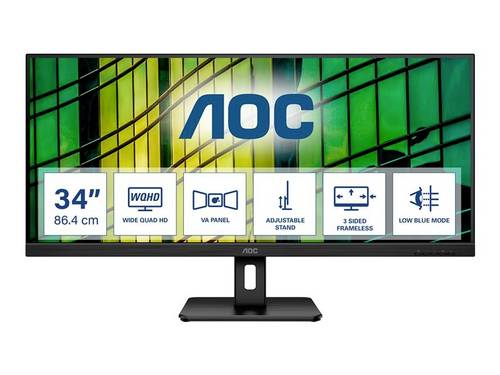 AOC Essential-line U34E2M LED-Monitor EEK F (A - G) 86.4 cm (34 Zoll) 3440 x 1440 Pixel 21:9 4 ms HDMI, DisplayPort, Audio-Line-out VA LED