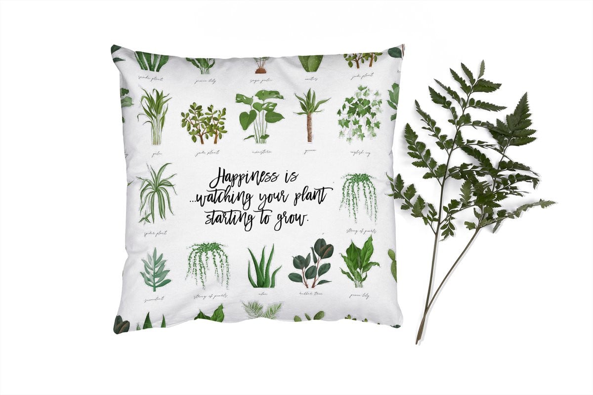 PillowMonkey Sierkussen Quotes Happiness is... watching your plant starting to grow - 45 x 45 cm