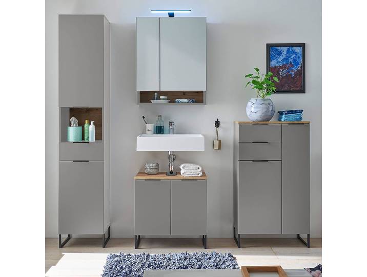 Badezimmerset 4-teilig - 158 cm 158 x 195 x 35cm Grau/Matt Grau