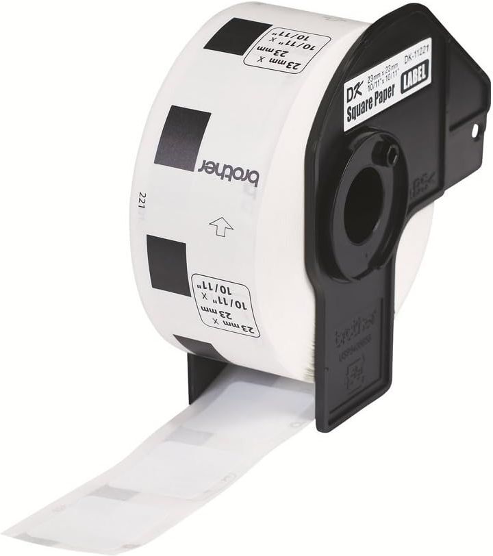 DK-11221 Label Roll – Square Labels, Black on White, 23mm x 23mm, 1000 Labels, Genuine Brother Supplies