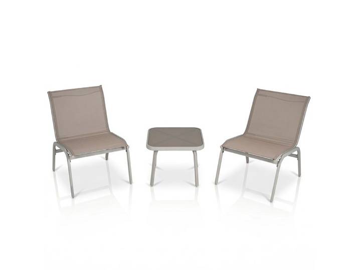 Ensemble 3 PCS Table et Chaise de Jardin COSTWAY Chaises en Tissu Table d'Appoint Carrée en Plateau Verre pour Terrasse Balcon