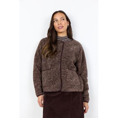 Kurzjacke SOYACONCEPT "SC-GERTRUD 3", Damen, Gr. S, braun (chocolate plum mel com), Strick, Obermaterial: 100% Polyester, meliert, normal, Rundhals, Jacken Kurzjacke, Kunstfaser