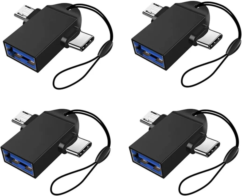 INF 2-in-1 OTG-Adapter-Lanyard – USB-C und Micro-USB auf USB 3.0, 4er-Pack Schwarz
